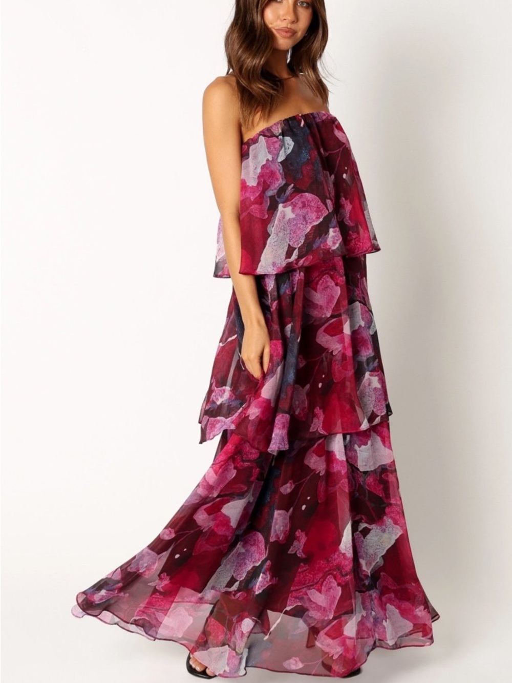 Petal & Pup BLOOM STRAPLESS MAXI Tiered DRESS - FLORAL XS